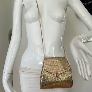 Whiting and Davis Gold Mesh Metallic Chain Envelope Shoulder Crossbody Bag